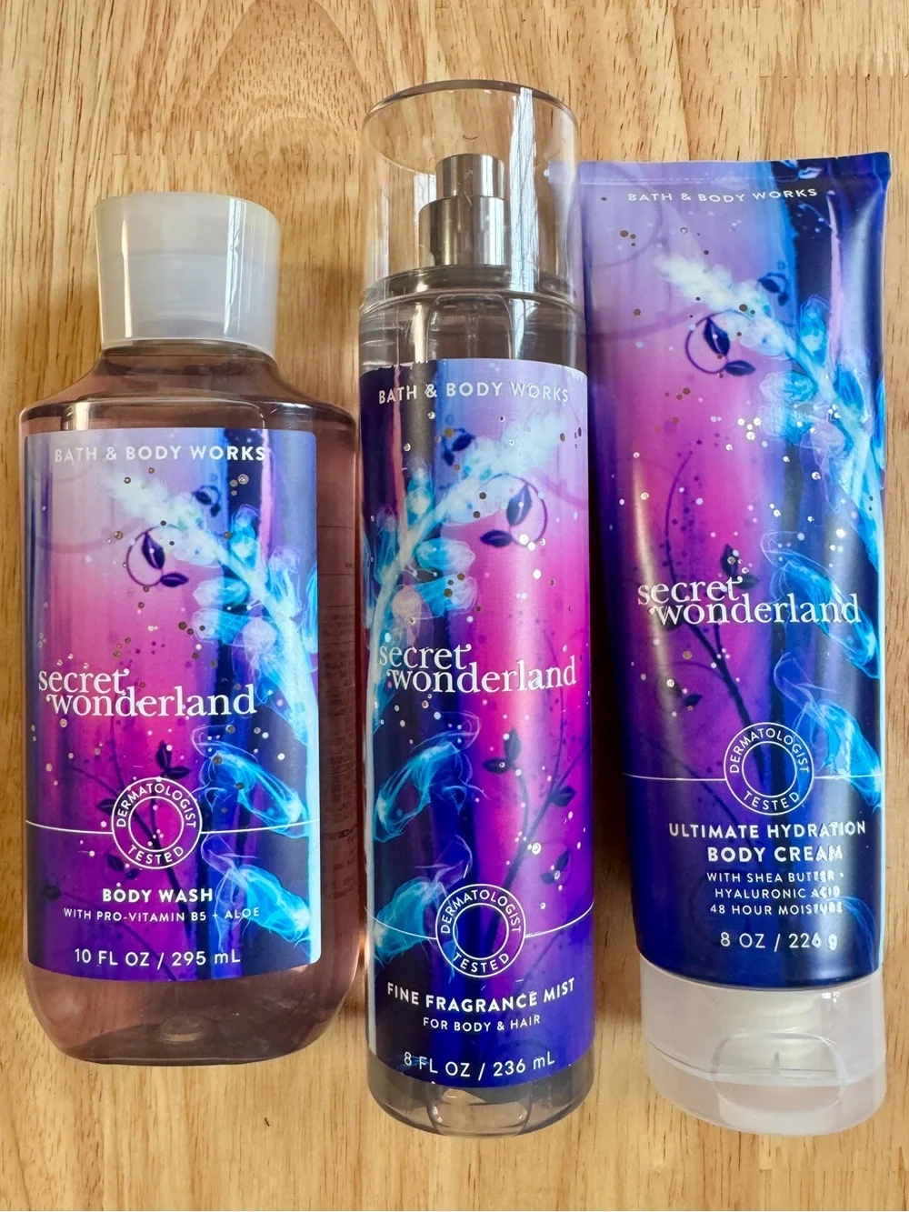 Bath & Body Works Secret Wonderland Purple & Blue Body Wash, Mist & Cream Set